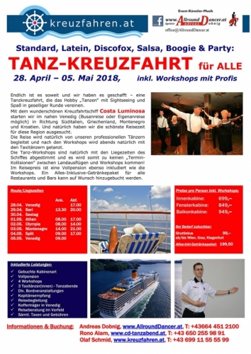 Kreuzfahrt Programm 28.4.-5.5.18 Infos +436644512100 gut Venedig Bari Athen...